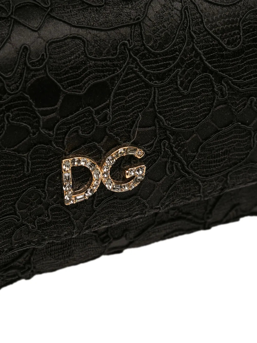 Pre-OwnedDolce & Gabbana Pre-Owned1990-2010 Silk and Lace Crystal Embellished DG Flap satchel