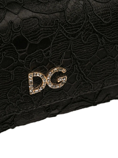 Pre-OwnedDolce & Gabbana Pre-Owned1990-2010 Silk and Lace Crystal Embellished DG Flap satchel