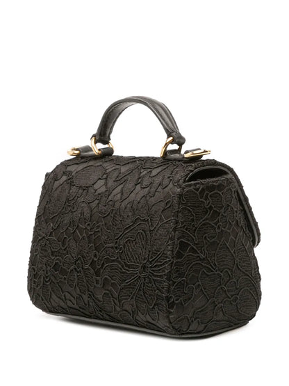 Pre-OwnedDolce & Gabbana Pre-Owned1990-2010 Silk and Lace Crystal Embellished DG Flap satchel