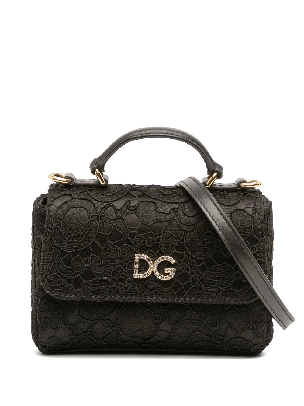 Pre-OwnedDolce & Gabbana Pre-Owned1990-2010 Silk and Lace Crystal Embellished DG Flap satchel