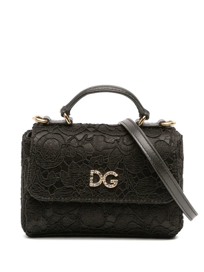 Pre-OwnedDolce & Gabbana Pre-Owned1990-2010 Silk and Lace Crystal Embellished DG Flap satchel