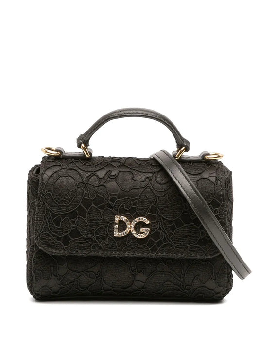 Pre-OwnedDolce & Gabbana Pre-Owned1990-2010 Silk and Lace Crystal Embellished DG Flap satchel
