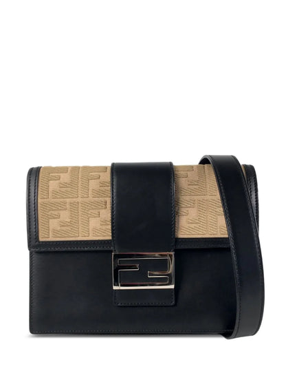 Pre-OwnedFendi Pre-Owned2010-2025 Calfskin and Canvas FF 1974 Flat Baguette crossbody bag