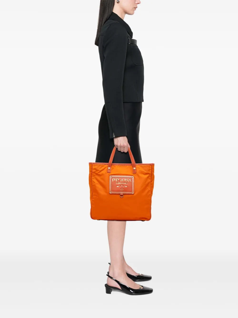 Pre-OwnedPrada Pre-Owned2021-2025 Saffiano Trimmed Tessuto Logo Oro satchel floriamart.shop