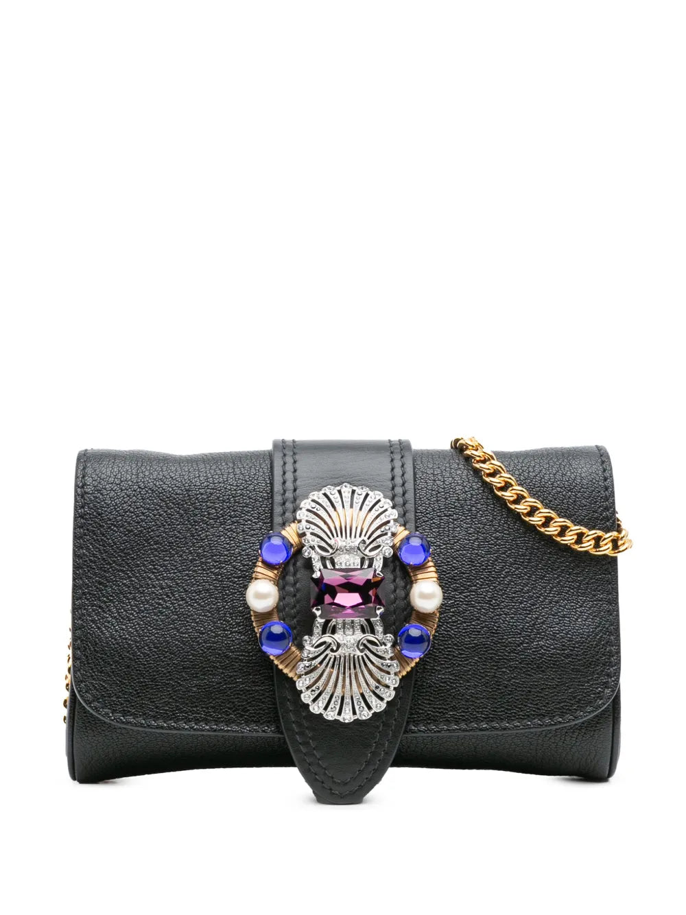 Pre-OwnedMiu Miu Pre-Owned2021-2025 Leather Crystal Embellished crossbody bag