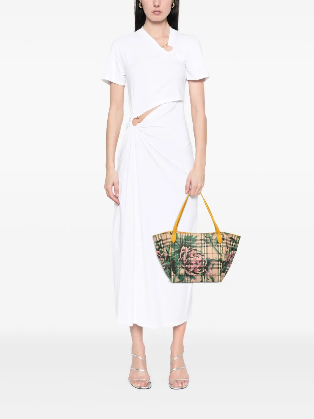 Pre-OwnedBurberry Pre-Owned2000-2017 Small Haymarket Check Floral Print Coated Canvas Canterbury tote bag