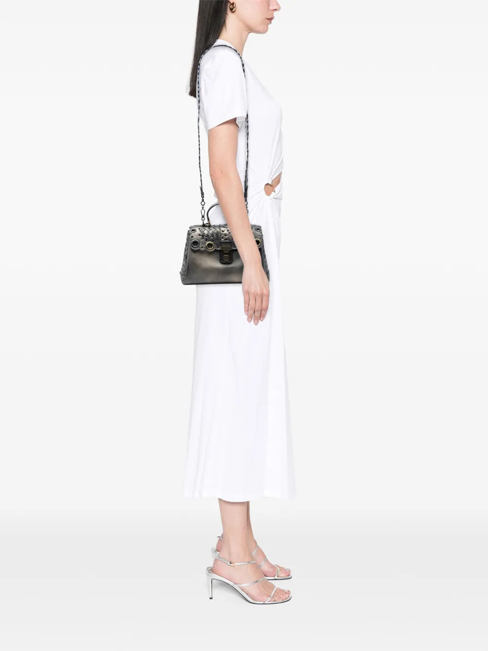 Pre-OwnedBottega Veneta Pre-Owned2012-2025 Small Intrecciato Trimmed Metallic Nappa Grommet Piazza satchel