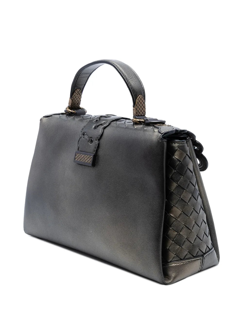 Pre-OwnedBottega Veneta Pre-Owned2012-2025 Small Intrecciato Trimmed Metallic Nappa Grommet Piazza satchel