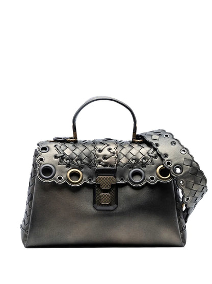 Pre-OwnedBottega Veneta Pre-Owned2012-2025 Small Intrecciato Trimmed Metallic Nappa Grommet Piazza satchel