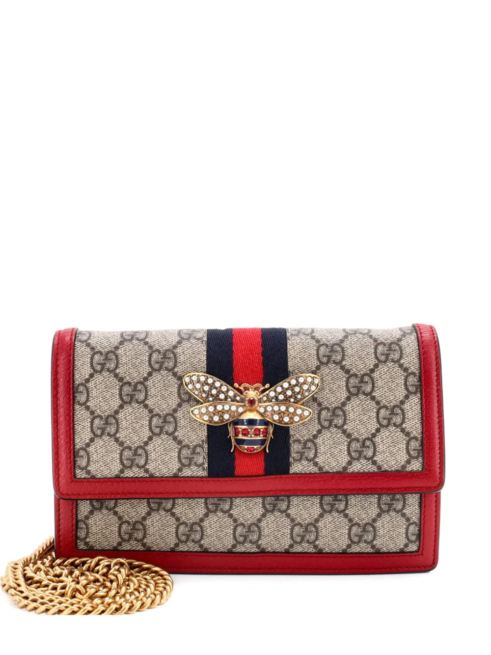 Pre-OwnedGucci Pre-OwnedQueen Margaret Chain Wallet GG Coated Canvas Mini crossbody bag