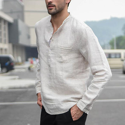 Men Vintage White Shirt Button Linen Shirts floriamart