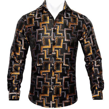 Barry.Wang Teal Paisley Floral Silk Shirts Men Autumn Long Sleeve Casual Flower Shirts For Men Designer Fit Dress Shirt BCY-05 floriamart