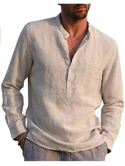 Men Vintage White Shirt Button Linen Shirts floriamart