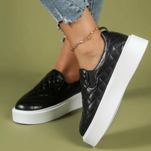 Slip-on Casual Platform Shoes Lightweight  Flats Loafers Black/White floriamart.shop