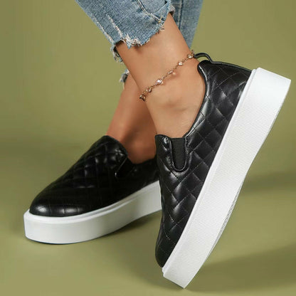 Slip-on Casual Platform Shoes Lightweight  Flats Loafers Black/White floriamart.shop