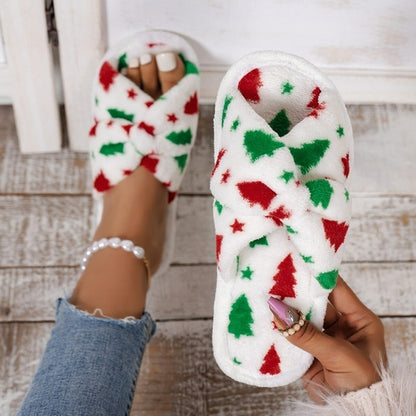 Christmas Tree Pattern Furry Bedroom Slippers floriamart.shop
