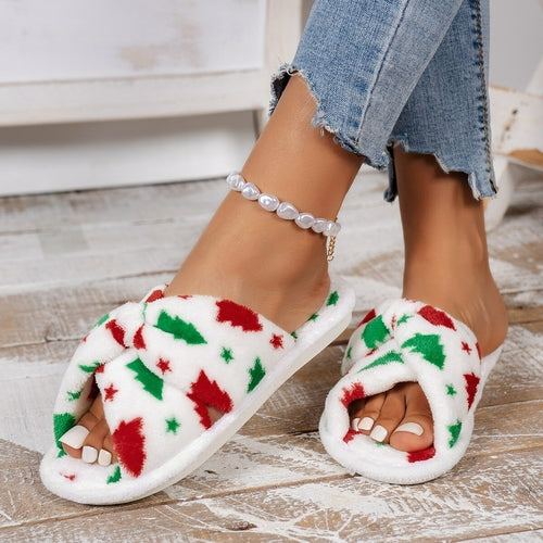 Christmas Tree Pattern Furry Bedroom Slippers floriamart.shop