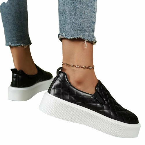 Slip-on Casual Platform Shoes Lightweight  Flats Loafers Black/White floriamart.shop