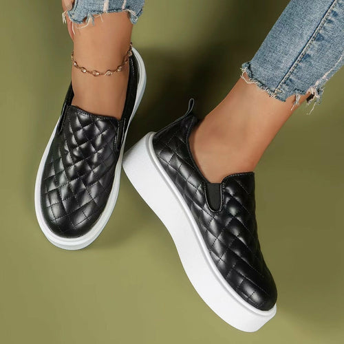 Slip-on Casual Platform Shoes Lightweight  Flats Loafers Black/White floriamart.shop
