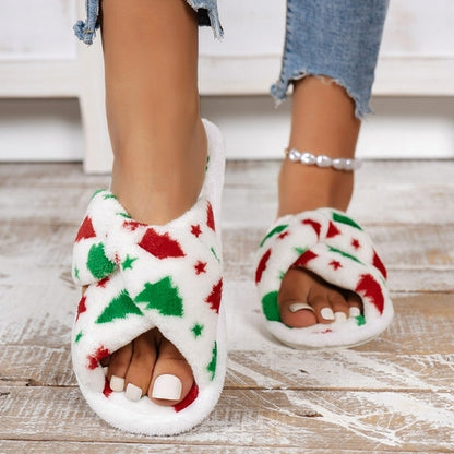 Christmas Tree Pattern Furry Bedroom Slippers floriamart.shop