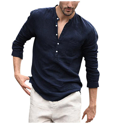 Men Vintage White Shirt Button Linen Shirts floriamart