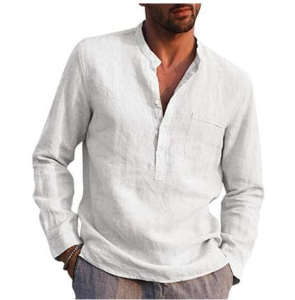 Men Vintage White Shirt Button Linen Shirts floriamart