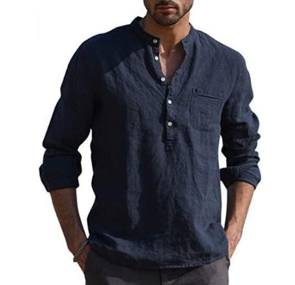 Men Vintage White Shirt Button Linen Shirts floriamart