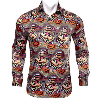Barry.Wang Teal Paisley Floral Silk Shirts Men Autumn Long Sleeve Casual Flower Shirts For Men Designer Fit Dress Shirt BCY-05 floriamart