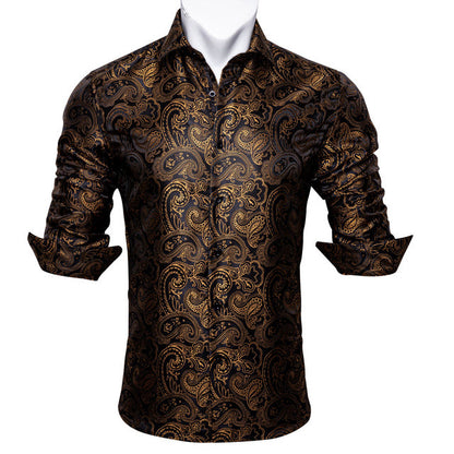 Barry.Wang Teal Paisley Floral Silk Shirts Men Autumn Long Sleeve Casual Flower Shirts For Men Designer Fit Dress Shirt BCY-05 floriamart