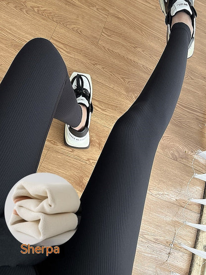 Vertical Stripes Matte Tights For Women Fleece-lined floriamart