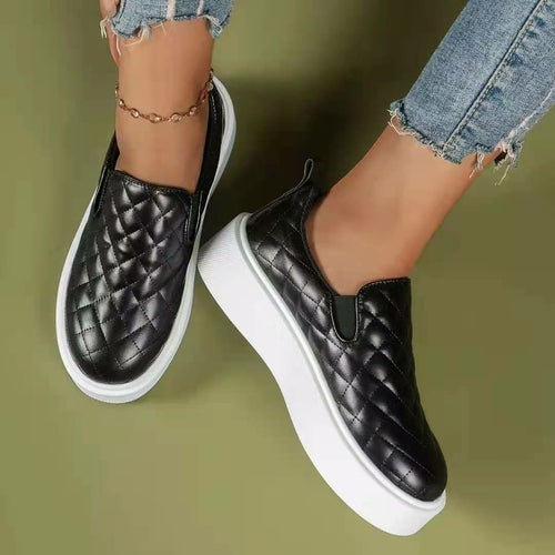 Slip-on Casual Platform Shoes Lightweight  Flats Loafers Black/White floriamart.shop