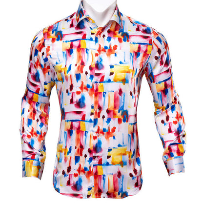 Barry.Wang Teal Paisley Floral Silk Shirts Men Autumn Long Sleeve Casual Flower Shirts For Men Designer Fit Dress Shirt BCY-05 floriamart